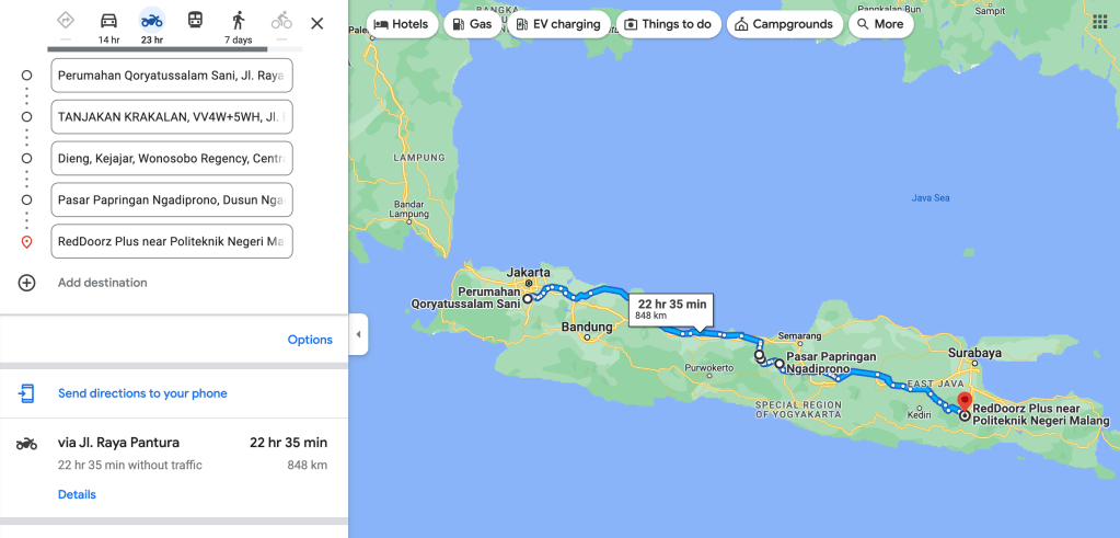 Rute Roadtrip Depok - Malang